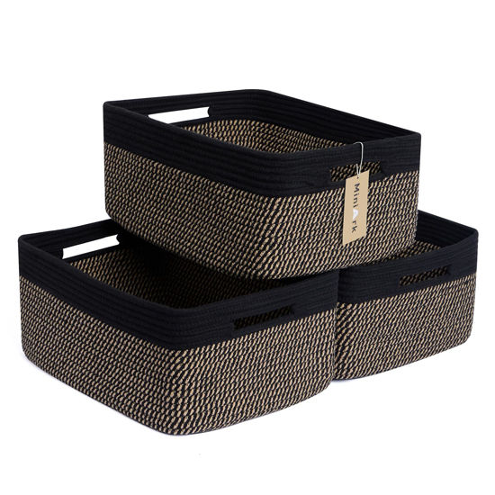 Picture of MiniArk Large Storage Baskets for Shelves, Closet Organizers and Storage Bins for Clothes Blanket Towels, Baby Nursery, Dog Toy Baskets, Woven Rope Baskets, 17 x 13 x 7.5”, 3 Packs Woven Brown