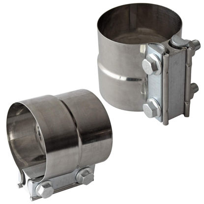 Picture of Exhaust Clamps Band Clamp 3" Lap Joint - Stainless Steel Lap Joint Exhaust Band Clamp with 1 Block 2Pcs for 3" Od to 3" Id Exhaust Pipe, Muffler, Elbow and Exhaust Tubing Connection(2 Pack)