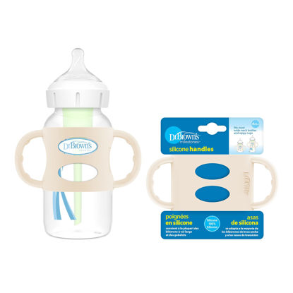 Picture of Dr. Brown's Milestones 100% Silicone Baby Bottle Handles, Wide-Neck, Removable Easy-Grip Transitional Sippy Cup Handles, Ecru, 4m+, 1 Pack