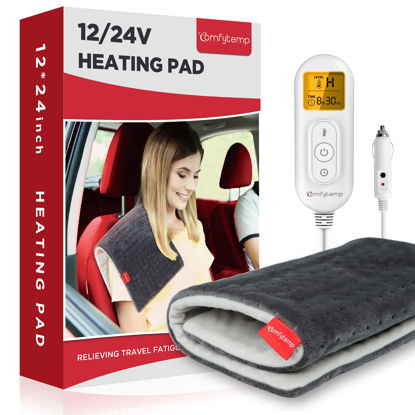 Picture of 12V/24V Car Electric Blanket for Back Pain Relief, Comfytemp Travel Blanket with 4 Heat Setting, 11 Auto-Off, Portable Mini Blanket for Back Pain, Shoulders and Cramps Relief, 12x 24 Washable
