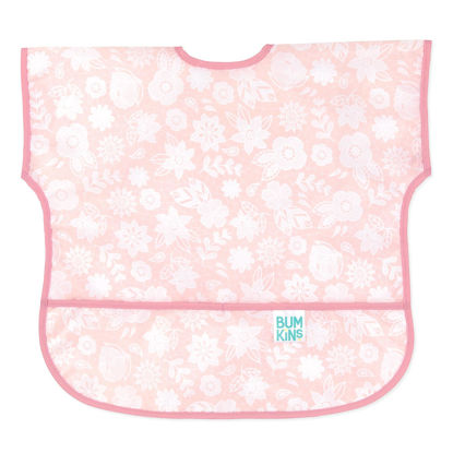 Picture of Bumkins Short Sleeve Bib for Girl or Boy, Toddler and Kids for 1-3 Years, Large Size, Essential Must Have for Junior Children, Eating, Mess Saving Soft Fabric Apron for Play, Lace Pink