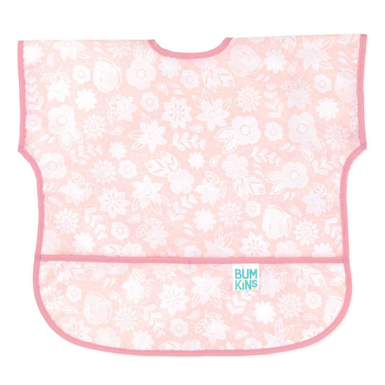 Picture of Bumkins Short Sleeve Bib for Girl or Boy, Toddler and Kids for 1-3 Years, Large Size, Essential Must Have for Junior Children, Eating, Mess Saving Soft Fabric Apron for Play, Lace Pink