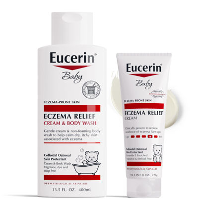 Picture of Eucerin Baby Eczema Relief Cream and Body Wash (13.5 Fl Oz) + Baby Eczema Cream (8 Oz), Fragrance Free Skin Care Set with Colloidal Oatmeal (Skin Protectant)