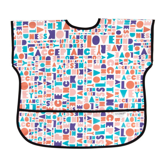 Picture of Bumkins Short Sleeve Bib for Girl or Boy, Toddler and Kids for 1-3 Years, Large Size, Essential Must Have for Junior Children, Eating, Mess Saving Soft Fabric Apron for Play, Born This Way Kindness