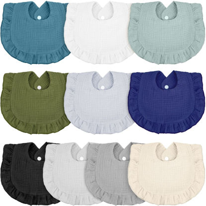 Picture of 10 Pcs Baby Muslin Bibs Drool Bandana Soft Adjustable Baby Cotton Bibs for Newborn Baby Girl Boy Toddlers Infants Teething (Cool Colors)