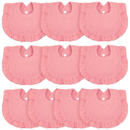 Picture of 10 Pcs Baby Muslin Bibs Drool Bandana Soft Adjustable Baby Cotton Bibs for Newborn Baby Girl Boy Toddlers Infants Teething (Pink)