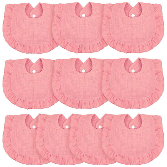 Picture of 10 Pcs Baby Muslin Bibs Drool Bandana Soft Adjustable Baby Cotton Bibs for Newborn Baby Girl Boy Toddlers Infants Teething (Pink)