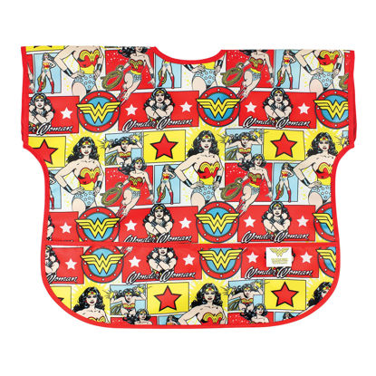 Picture of Bumkins Short Sleeve Bib for Girl or Boy, Toddler and Kids for 1-3 Years, Large Size, Essential Must Have for Junior Children, Eating, Mess Saving Soft Fabric Apron for Play, Wonder Woman DC Comics
