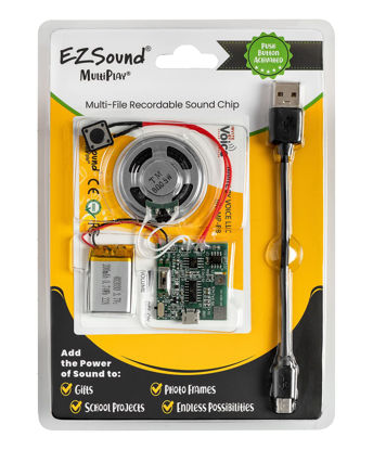 Picture of EZSound Multiplay Push Button Recordable Sound Chip | Plays Multiple Recordings | Recordable Sound Module | Push Button Control | Card Sound Recorder | Card Voice Recorder | Custom Button Record