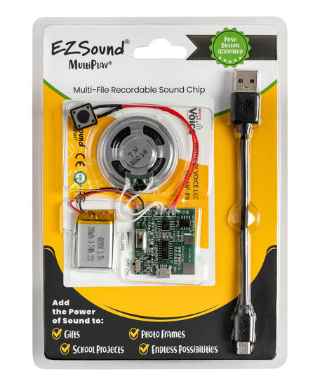 Picture of EZSound Multiplay Push Button Recordable Sound Chip | Plays Multiple Recordings | Recordable Sound Module | Push Button Control | Card Sound Recorder | Card Voice Recorder | Custom Button Record