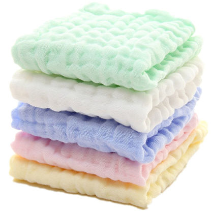 Picture of MUKIN Baby Washcloths - Natural Cotton Baby Wipes - Soft Newborn Face Towel and Washcloth for Sensitive Skin, Registry as Shower, 5 Pack 12x12 inches
