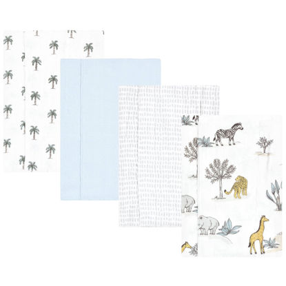 Picture of Hudson Baby Unisex Baby Cotton Flannel Burp Cloths 4-Pack, Boy Safari World, One Size