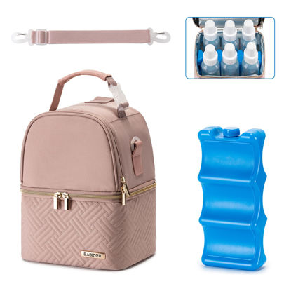 Picture of BABEYER Breastmilk Cooler Bag with Ice Pack Fits 6 Baby Bottles up to 9 Ounce, Breast Milk Pump Cooler Bag with Shoulder Strap for Nursing Mom Daycare, Work, Travel- Pink