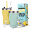 Picture of tweevo Sippy Cups For Toddlers 1-3 - Spill Proof Toddler Cups w/Screw Lids - Stainless Steel Kids Cups With Straws and Lids Leak Proof - 2 Pack (Yellow & Blue, 12oz)