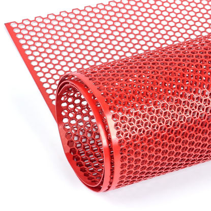 Picture of AggAuto Universal 40"x13" Car Grill Mesh - Aluminum Alloy Automotive Grille Insert Bumper Honeycomb Hole 6mm Spacing 1mm, One of the Most Multifunctional Shape Grids 100x33cm Red