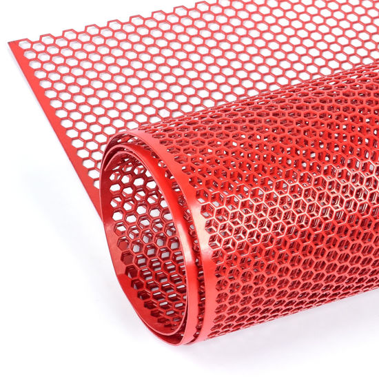Picture of AggAuto Universal 40"x13" Car Grill Mesh - Aluminum Alloy Automotive Grille Insert Bumper Honeycomb Hole 6mm Spacing 1mm, One of the Most Multifunctional Shape Grids 100x33cm Red