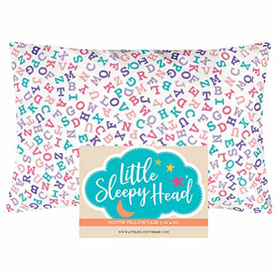 Picture of Little Sleepy Head Youth Pillow Case - 100% Made Cotton & Hypoallergenic Pillow Case - Snug Fit Envelope Pillowcase Enclosure - Youth Pillow 16x22 Size - (Cotton Candy Alphabet) Travel Pillow Cover