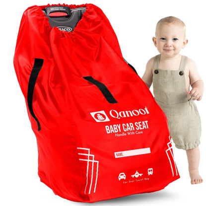 Picture of Qanoot Infant Car Seat Travel Bag for Airplane - Durable Gate Check Bag for Car Seats that fits easily on Convertible Car Seats, Infant Carriers & Booster Seats (Regular, Red)