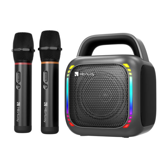 Picture of Karaoke Machine with 2 Wireless Microphones, Portable 5.0 Bluetooth Speaker for Adults & Kids, with 50W Speaker,Handle &RGB Lights, Supports TF Card/USB/Aux in/TWS,for Home,Party,Performance,Meeting