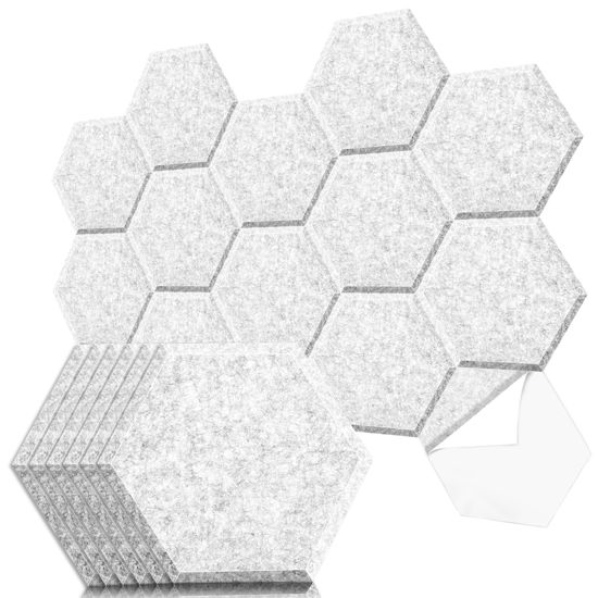 Picture of Art3dwallpanels Self Adhesive 20 Pack Acoustic Panels, 14" X 12" X 0.4" Soundproof Wall Panels, High Density Sound Absorbing Panels Hexagon Beveled Edge Sound Dampening Panels, Studio Treatment Tiles