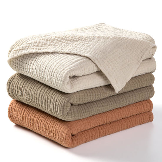 Picture of lulumoon Muslin Swaddle Blanket Baby - Cotton Swaddling Blanket Soft Baby Receiving Blanket Neutral 3Pack(Olive)