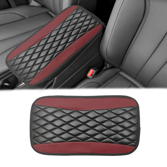 Picture of Car Center Console Cover, Universal Leather Waterproof Armrest Seat Box Cover Protector, Comfortable Car Decor Accessories Fit for Most Cars, Vehicles, SUVs-Wine Red