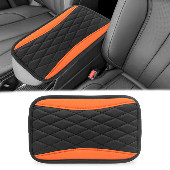 Picture of Car Center Console Cover, Universal Leather Waterproof Armrest Seat Box Cover Protector, Comfortable Car Decor Accessories Fit for Most Cars, Vehicles, SUVs-Orange