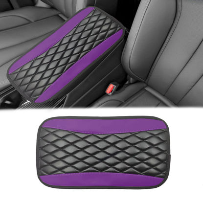 Picture of Car Center Console Cover, Universal Leather Waterproof Armrest Seat Box Cover Protector, Comfortable Car Decor Accessories Fit for Most Cars, Vehicles, SUVs-Purple
