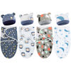 Picture of Buryeah 4 Pack Preemie Swaddle Blanket Wrap Set with Hat for Baby Boys Girls 3-7 Lbs Preemie Newborn Clothes Sleepers Cap (Dark Blue,Bear)