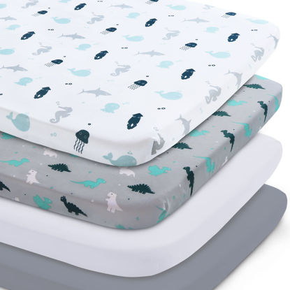 Picture of Pack and Play Sheets Fitted, Stretchy Pack n Play Sheets Fitted 4-Pack | Mini Crib Sheets, Pack n Play Mattresses Sheets Compatible with Graco Pack n Play, Soft and Breathable Material, Grey