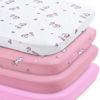 Picture of Mini Crib Sheets Set for Girls, 4 Pack, Mini Portable Crib Sheets for Girs (38" X 24") | Multiuse for Pack n Play, Playard, Playpen, Mini Crib, Pink Print