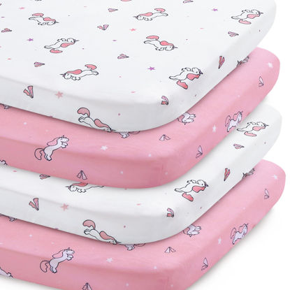 Picture of Pack and Play Sheets, Pack n Play Sheets | Mini Crib Sheets 4-Pack, Ultra Soft Pack n Play Mattresses Sheets Compatible with Graco Pack n Play, Soft and Breathable Material, Pink