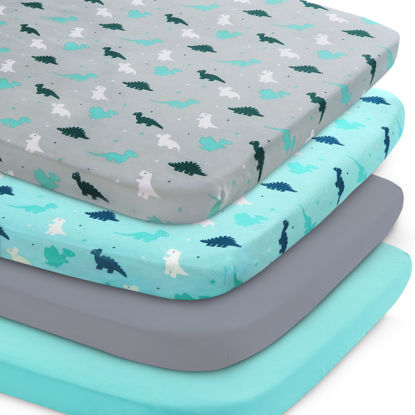Picture of Pack and Play Sheets, Pack n Play Sheets 4 Pack | Mini Crib Sheets, Ultra Soft Pack n Play Mattresses Sheets Compatible with Graco Pack n Play, Soft and Breathable Material, Dinosaurs