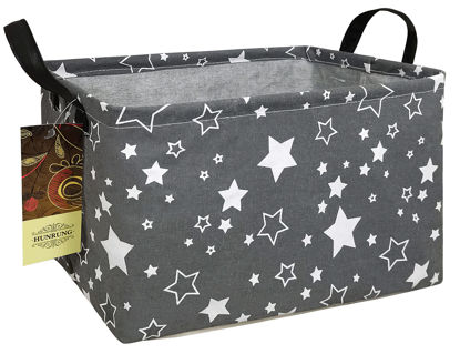 Picture of HUNRUNG Rectangle Storage Basket Cute Canvas Organizer Bin for Pet/Children Toys, Books, Clothes Perfect for Rooms/Playroom(REC-Grey star)