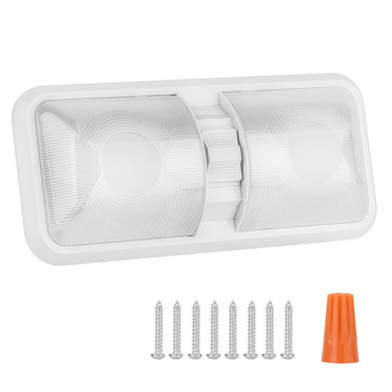Picture of RVZONE RV Lights Interior Natural White 12V RV LED Ceiling Double Dome Light Fixture 1100 LM Frosted RV Interior Lighting Camper Lights for RV Bedroom, Living Room(4500K)