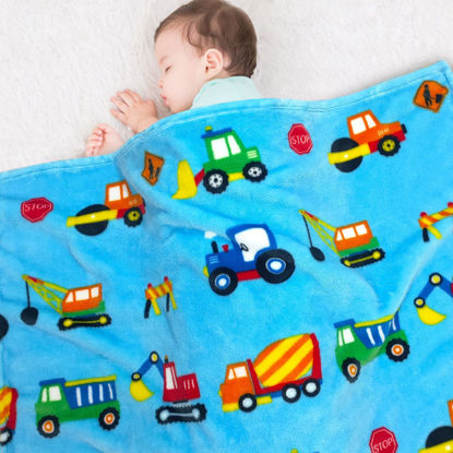 Picture of Lukeight Toddler Blanket for Boys and Girls, 380 GSM Thick Kids Blanket for Birthday Gifts, Cozy Baby Blanket, Plush Receiving Blanket for Crib (Construction, 30x40 Inches)