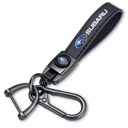 Picture of FUWEIALIYAN Genuine Leather Car Keychain for Subaru Ascent BRZ Crosstrek Forester Impreza Legacy Outback WRX STI XV Key Chain for Men and Women Family Present Key Ring Accessories Black