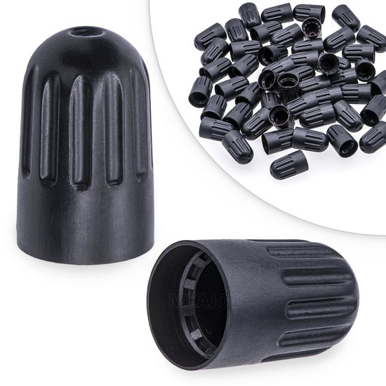 Picture of MEAJOO 50PCS TPMS Tire Valve Long Stem Caps, Black Plastic Wheel Tire Valve Stem for TR20008 TPMS, Universal Long Stem Caps for Cars, SUV, Trucks, Bikes, Motorcycles, Bicycles