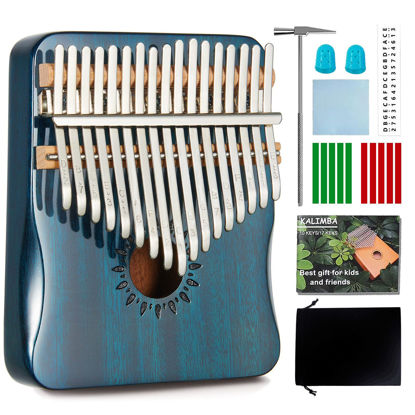 Picture of AARVI Kalimba Thumb Piano 17 Keys, Portable Mbira Finger Piano Gifts for Kids and Adults Beginners (blue)