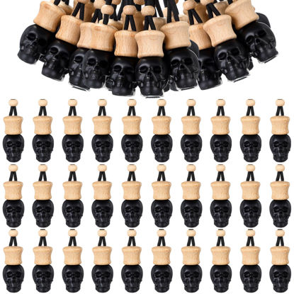 Picture of BBTO 50 Pcs Hanging Car Air Freshener Car Diffuser Bottles Empty Glass Perfume Bottle Freshener Diffuser Bottle Pendant for Essential Oil Fragrance Aromatherapy Bottle Ornament (Black,Skull)