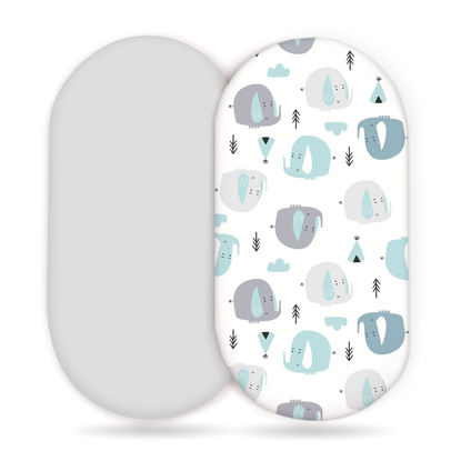 Picture of Stretchy Ultra Soft Fitted Bassinet Sheets 2 Pack, Universal Fitted Sheets for Rectangle, Oval, or Hourglass Bassinet Mattresses or Changing Pads, Cute Elephant Baby Sheets for Boy and Girl