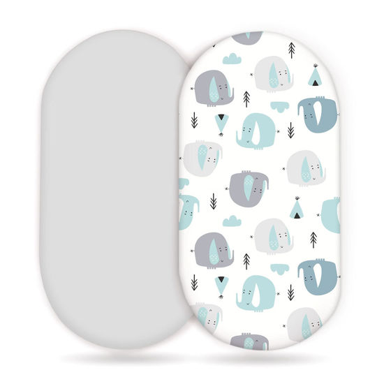 Picture of Stretchy Ultra Soft Fitted Bassinet Sheets 2 Pack, Universal Fitted Sheets for Rectangle, Oval, or Hourglass Bassinet Mattresses or Changing Pads, Cute Elephant Baby Sheets for Boy and Girl