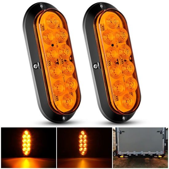 Picture of Nilight 6" Oval Amber LED Trailer Tail Lights 2PCS 10 LED Waterproof Turn SignalsTrailer Lights for Truck RV Boat Bus Lorry Camper Van Caravan