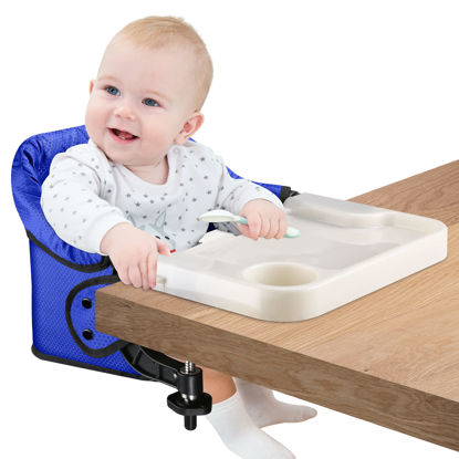 Picture of Hook On Chair with Removable Dining Tray, Portable Table High Chair, Folding Compact Baby Seat with Storage Bag for Indoor/Outdoor(Bright Blue)