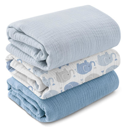 Picture of GLLQUEN BABY Muslin Swaddle Blankets for Boys and Girls, 3-Pack Baby Blankets for Girl Boy, Newborn Receiving Blanket, Baby Swaddle Blanket Unisex, Baby Essentials, Registry & Gift, 40 x 38 inches