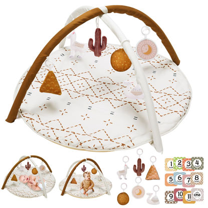 Picture of Tummy Time Activity Mat, Macrame Baby Play Gym Mat with 6 Detachable Toys and 12 Milestone Cards for Stage-Based Sensory and Motor Skill Development, Washable Play Mats for Infant, Non Slip Play Mat