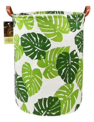 Picture of HUNRUNG Laundry Hamper,Large Canvas Fabric Lightweight Storage Basket Toy Organizer Dirty Clothes Collapsible Waterproof for College Dorms, Children Bedroom,Bathroom (Round Leaf)