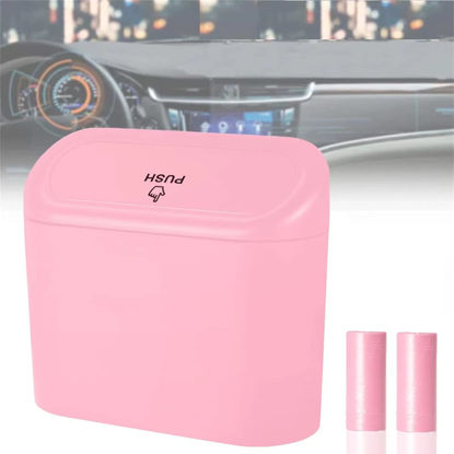 Picture of Tulsondai Car Trash Can, Mini Trunk Push Hanging Portable Car Bin with 2 roll Disposable Trash Bag for Car, Home, Office. (Car Trash can Pink)