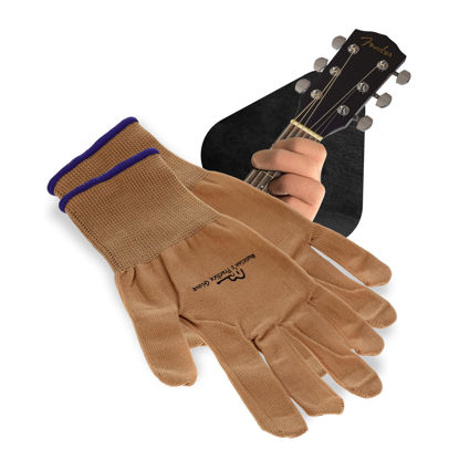 Picture of Musician's Practice Glove - 2-Pack Guitar Gloves for Men and Women, Fingertip Protectors for Playing String Instruments, Hand Issues and More, Nylon Thin Gloves for Indoor/Outdoor Gigs, Medium, Beige