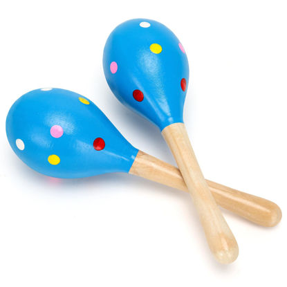 Picture of 2 Pcs Maracas, Hand Percussion Rattles for kids, Wooden Rumba Shaker Hand Musical Instruments with Clear Rhythm for Kids Adults Playing (Blue)